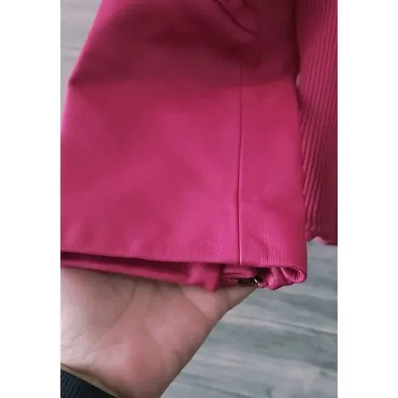 Mason & Cooper Women's Moto Leather Jacket Pink Size 4XL - Picture 8 of 12